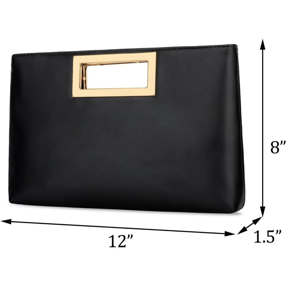 Women’s Black Leather Imported Magnetic Evening Purse Hand Bags - Picture 6 of 7